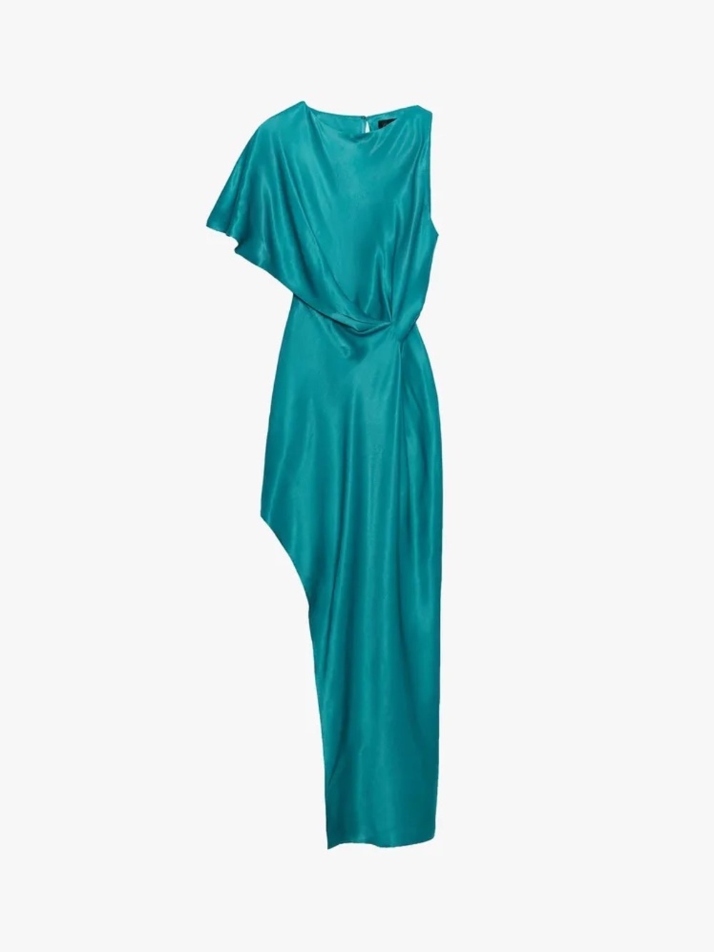 Zara Teal Asymmetrical One-Shoulder Draped Dress